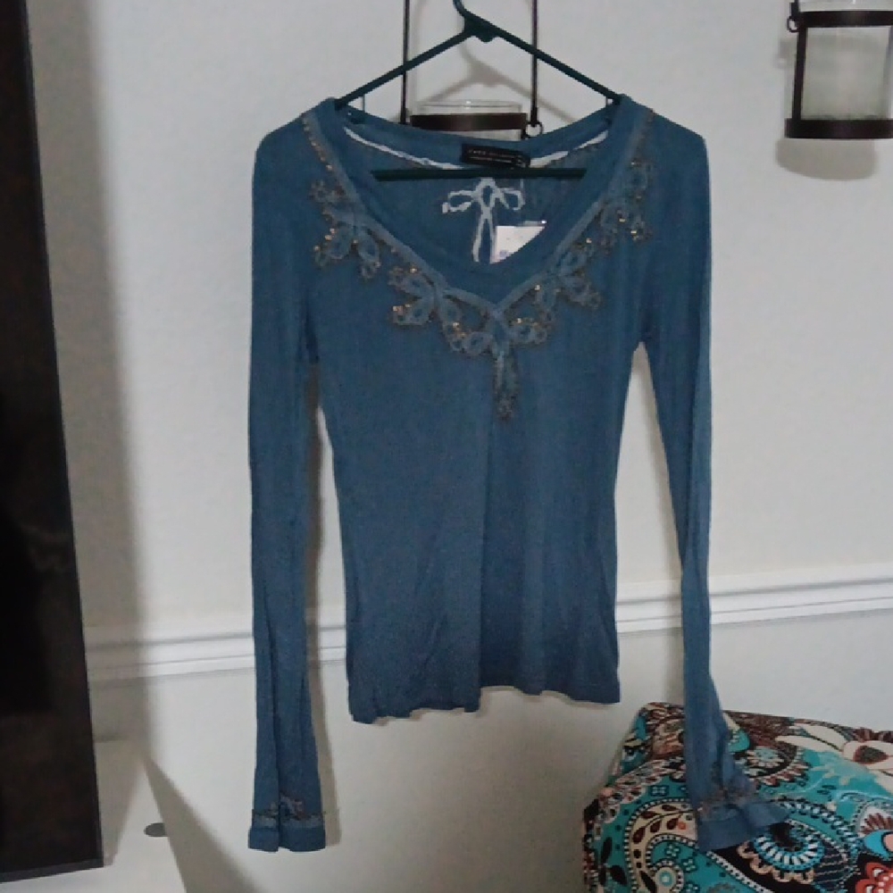 NWT Long Sleeve Tee With Embroidery And Beads